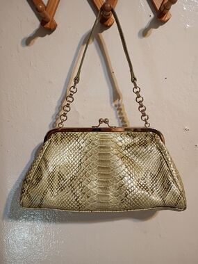 Fairycore Y2K WhimsyfaiLight Olive Green  Goldish Python-Effect Wristlet Clutch